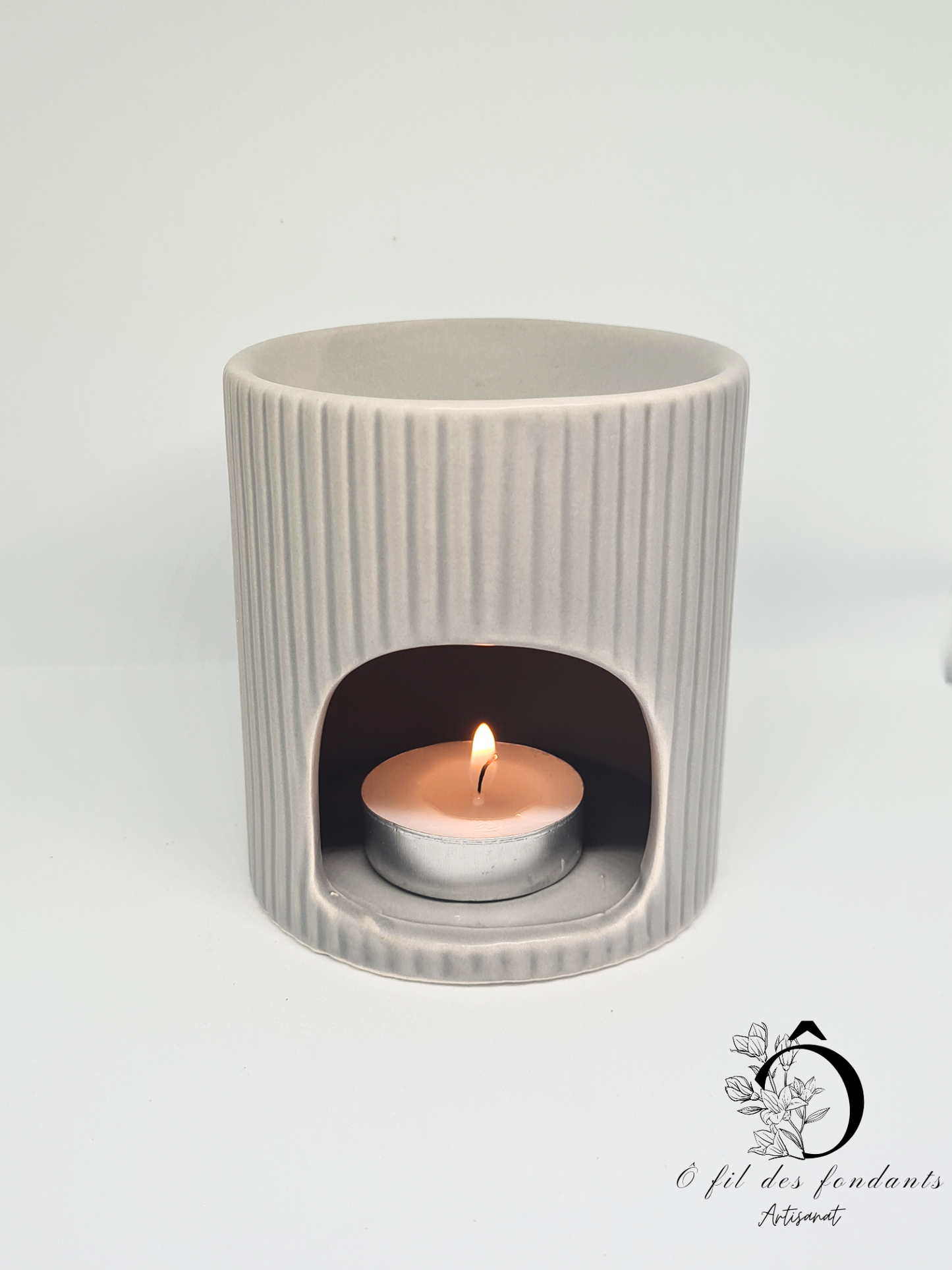 Brûle parfum Gris Lignes Mate en céramique