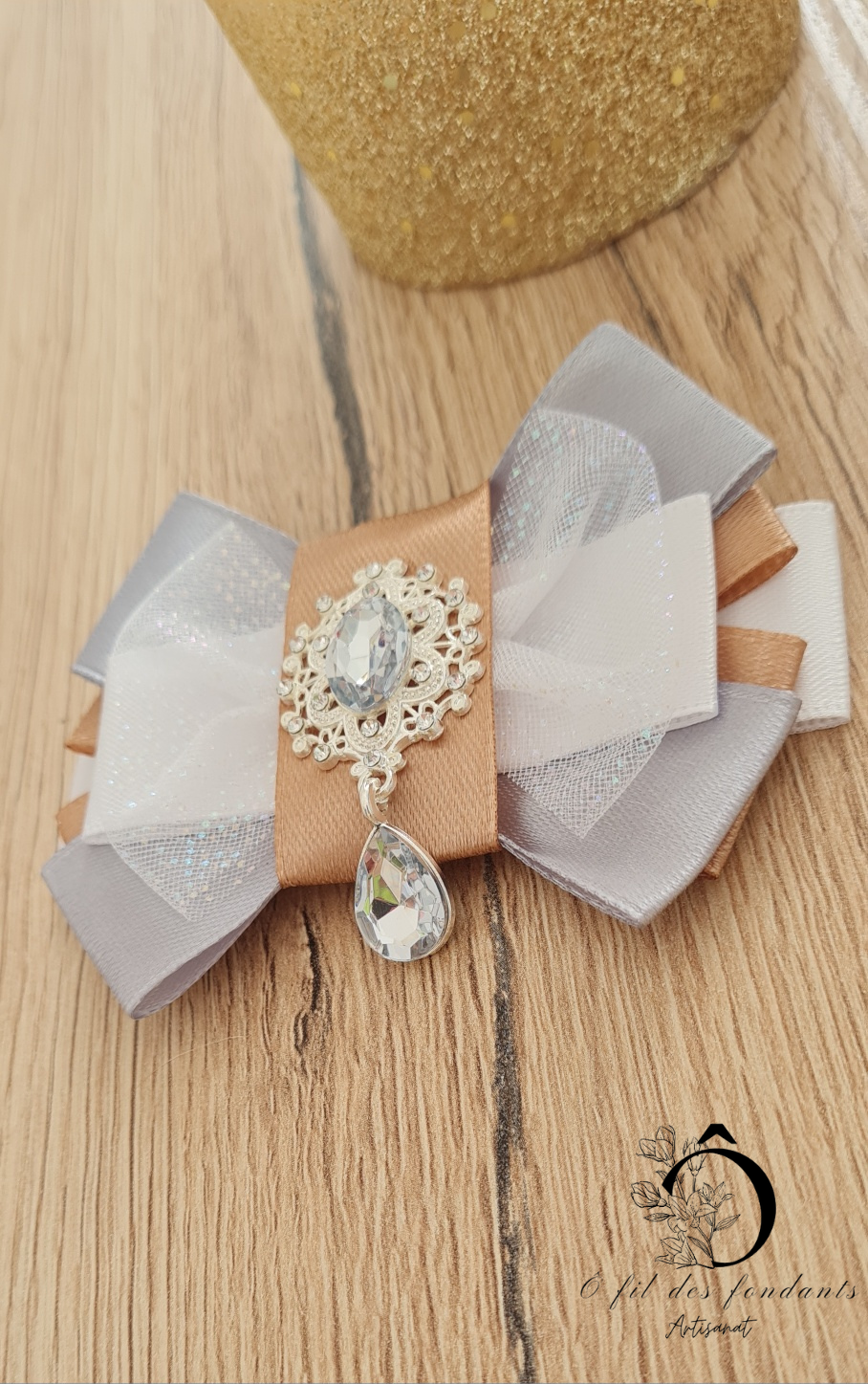 Noeud Ribbon Lightstick Blanc, Doré & Gris