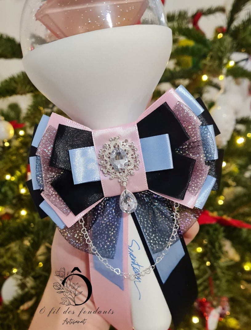 Noeud Ribbon Lightstick Bleu, Noir & Rose