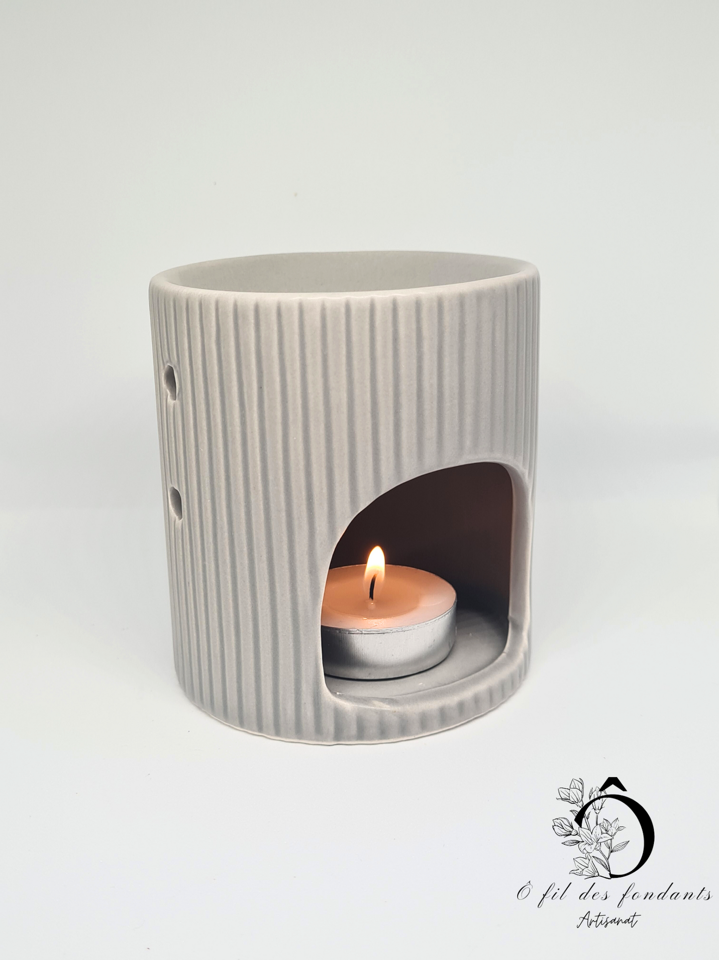 Brûle parfum Gris Lignes Mate en céramique