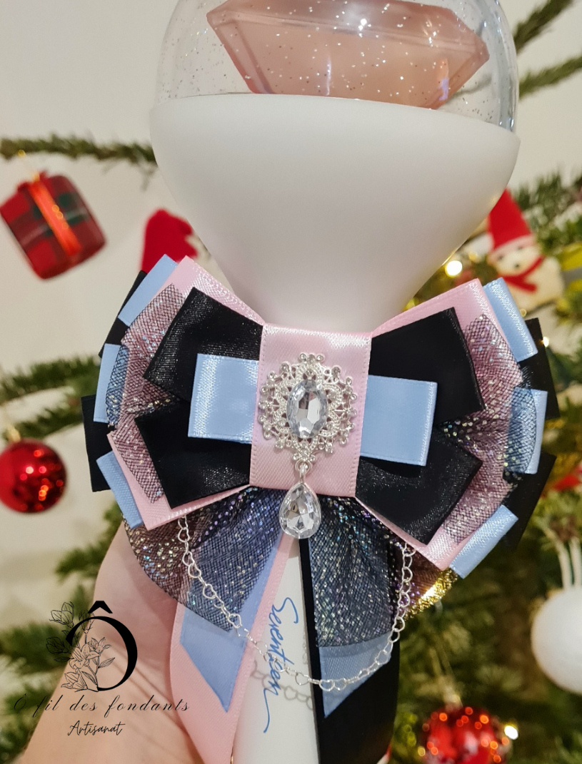 Noeud Ribbon Lightstick Bleu, Noir & Rose