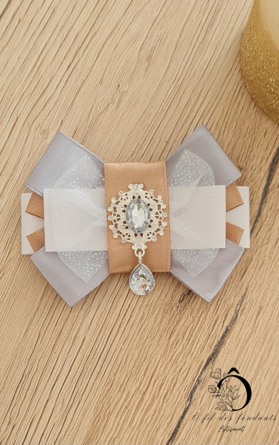 Noeud Ribbon Lightstick Blanc, Doré & Gris