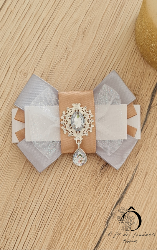 Noeud Ribbon Lightstick Blanc, Doré & Gris
