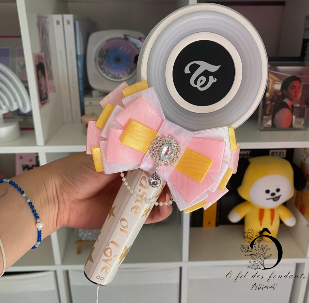 Noeud Ribbon Lightstick Blanc, Jaune & Rose